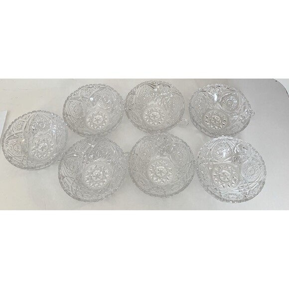Lot 7 Imperial Glass Nappy Crystal Dishes Handle Starbust CrossHatch Motifs MCM - Picture 2 of 2